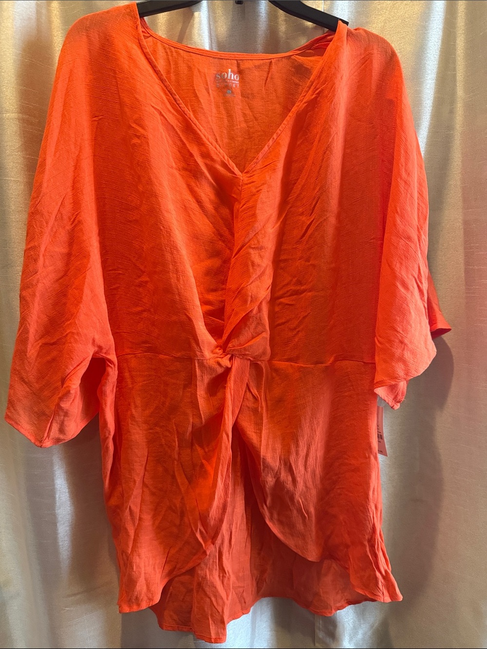 Soho Bright Orange Twist-Front Tunic Top